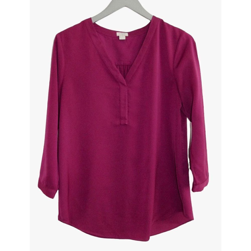 J. Crew Deep Plum Drapey V-Neck 3/4 Sleeve Blouse Top Sz S